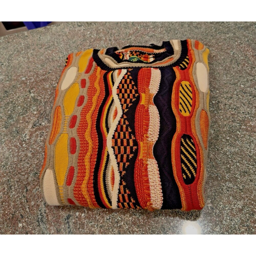 Vintage O'Hanlon Mills 3D Knit Sweater Coogi Style Cotton Orange Size M EUC